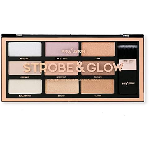 Profusion Cosmetics Artistry Strobe and Glow 9 Shade Highlight Palette with Brush, Shimmering Highlighter for Bold Sparkling Looks Cover