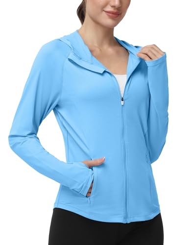 Roadbox Womens UPF 50+ Sun Protection Hoodie Jacket Lightweight SPF Long Sleeve Full Zip Workout Shirts for Hiking Running