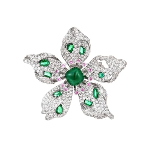 Broche de flor de ágata verde para mujer, elegante broche de boda de cristal