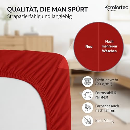 Komfortec Mikrofaser Spannbettlaken 180x200 cm – Weiches Spannbetttuch mit Rundumgummi – Fitted Sheet für Matratzen bis 30 cm – Rot… – Ansicht 5