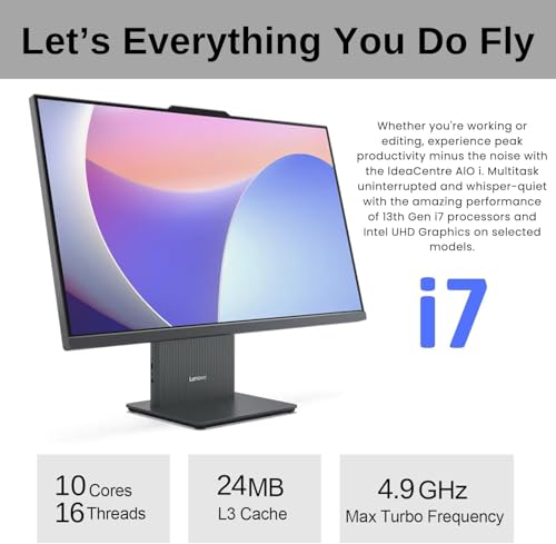 Image of Lenovo IdeaCentre 27 Inch AIO Desktop, FHD Touchscreen, AMD 8-Core Ryzen 7 7735HS (Base 3.2GHz), 16GB DDR5 RAM, 512GB SSD, Windows 11, WiFi 6, Wireless Keyboard & Mouse, Wireless Charging Base