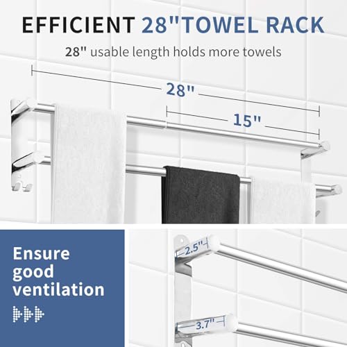 KAHCNVN Stainless Steel Double Towel bar,adjustable16-28IN Double Towel Racks for Bathroom Wall Mounted,Suitable for Bathrooms and Kitchens by KAHCNVN - Image 2