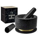 Mortar and Pestle Set 100% Natural Heavy Granite 5.5 inch 2 Cups Capacity - Solid Stone Grinder...