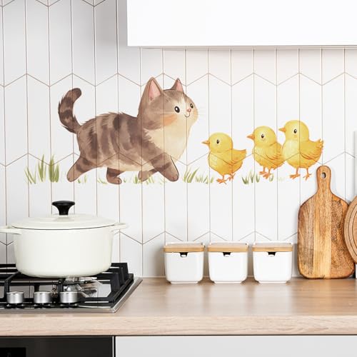 Vinilo decorativo adhesivo impermeable con gatito y pollitos miniatura 5