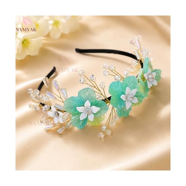 samyak pearl crystal hair band accessories for women girls stylish tiara headband for wedding party juda bun fashion for bridal hair decoration accessory