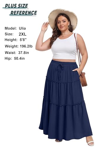Image of Lepunuo Womens Casual Boho High Waisted Flowy Maxi Skirts Tiered Floral Long Skirts with Pockets for Summer Beach Vacation