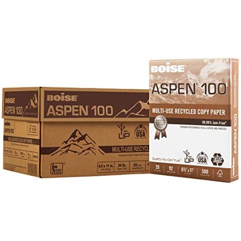 Boise Paper 100% Recycled Multi-Use Copy Paper, 8.5" x 11" Letter, 92 Bright White, 20 lb, 10 Ream Carton (5,000 Sheets) Cover
