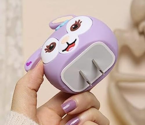 Image of Best HUB Cartoon 3D Design Protective Case Compatible with (Only Samsung Galaxy 25W) USB-C Power Adapter Charger, Cute Cartoon Type C Data Cable Case for Samsung (Purple Rabbit)