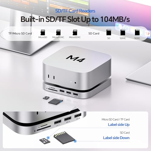 Image of Mac Mini M4 Dock Stand with DP 4K 144Hz & HDMI 4K 60Hz, Mac Mini M4 Pro Hub with 4TB NVMe SSD Enclosure (SSD NOT Included), 3 USB A 2.0, SD /TF 3.0, 3.5mm Audio /Mic, USB C Hub for Mac Mini 2024