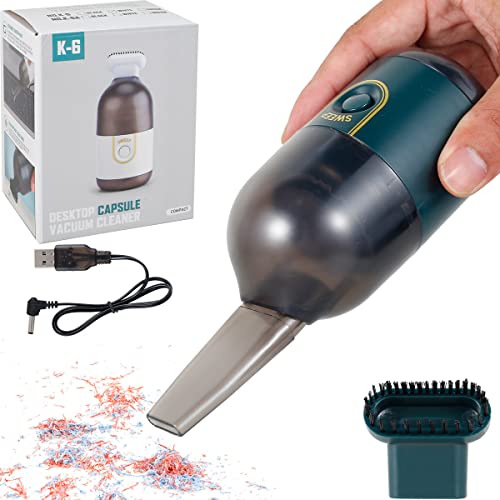 Powerful Suction 2200 pa Desktop Vacuum Cleaner, Desktop Mini Handheld Vaccum, USB Rechargeable Mini Dust Sweeper, with Brush Handheld Cordless Silent Portable Dust Cleaner for Office Car (Green)