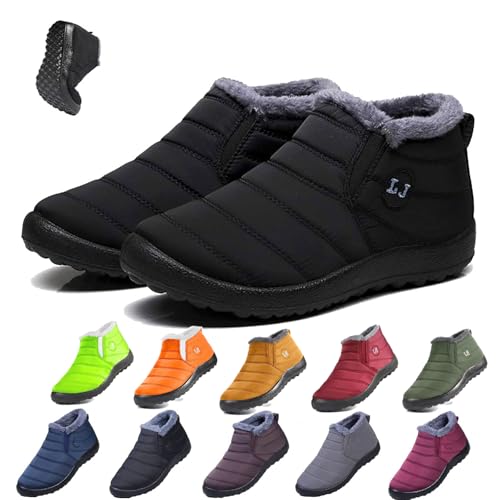 HIDRUO Boojoy Winter Boots - Winter Warm Booties Fur Lined Anti-Slip Ankle Outdoor Slip On Waterproof Booties Comfortable Warm (Black, Wmen 6)