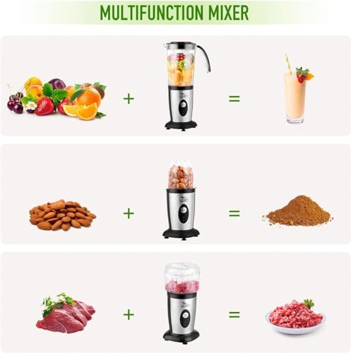 Smoothiemaker Uten Mixer Roestvrijstalen mixer/keukenrobot 5-in-1 multifunctionele blender, fruitpers, vleesmolen, ijsbreker, koffiemolen met 600 ml reissportflessen voor kamperen aan huis - Afbeelding 5