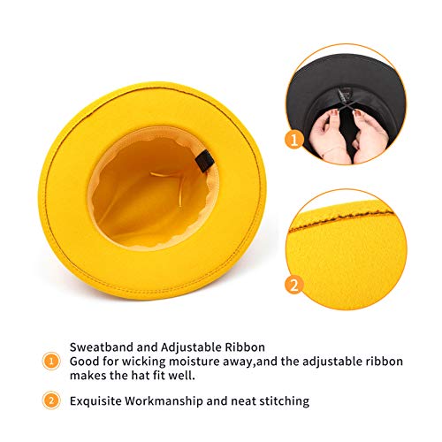 Eozy Women's Vintage Pearl Band Fedora Hat Trendy Wide Brim Trilby Panama Hat/Yellow #TOP2