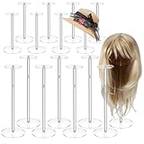Beeveer 16 Pcs Acrylic Hat Stand 12' to 17' Adjustable Clear Wig Display Rack Nonslip Round Barbell Base Hat Rack Decorative Hat Holder Wig Stand Holder for Hats Watch Jewelry Storage Table (Thicker)