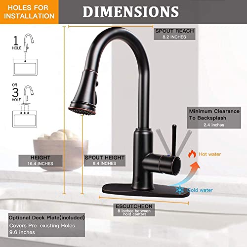 Touchless Kitchen Sink Faucets With Pull Down Sprayer, Anbsr Kitchen Faucet With Pull Out Sprayer Single-Hole And 3 Hole Deck-Mount, 3 Mode Single Handle Oil Rubbed Bronze Touch Kitchen Faucet #TOP6