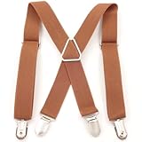 CHENGZI Kinder Hosenträger mit 4 Clips, Edelstahl, verstellbar, elastisch, strapazierfähig, mit starken Metallclips für Jungen und Mädchen, braun, Einheitsgröße