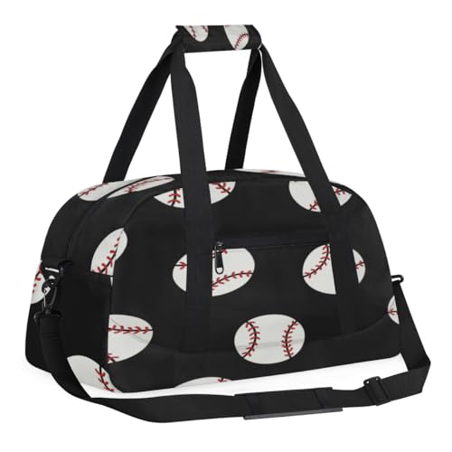 Baseball Ball Print Kids Overnighted Duffel Bag Carry-On Size & Ideal for School Practice or Weekender Travel with Zip and Shoulder Stra for Boys & Girls3