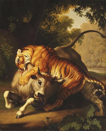 Art mural toile affiche un tigre attaquant Johan Wenzel Peter déco salon 60x90