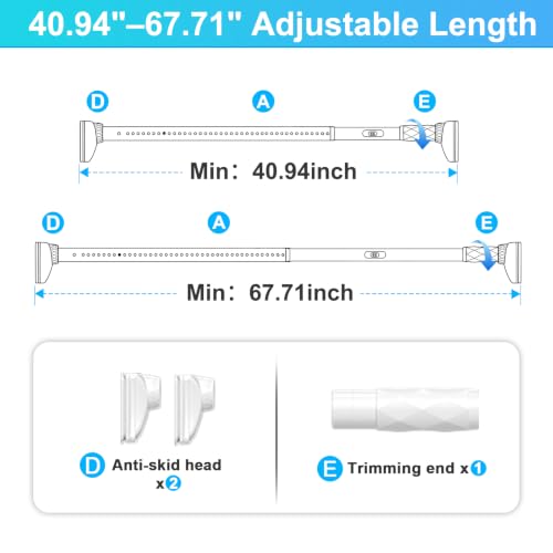 Image of White Closet Rods For Hanging Clothes,41-67 In heavy duty tension rod