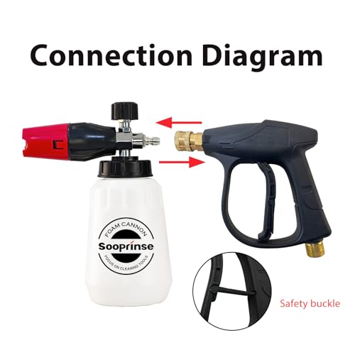 Image of Sooprinse Foam Cannon Kit with Pressure Washer Short Gun, 1 L Snow Foam Lance with 1 /4 Inch Quick Connector, Foam Blaster with Pressure Washer Gun,4000 PSI, Black