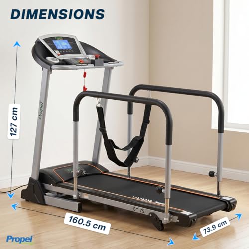 Image of Propel FitnessOne ST 75i Senior & Rehab Treadmill | 0.2 km /h Ultra-Slow Start | Adjustable Handrails & Safety Belt | Forward & Reverse Walking | Wide Belt with Shock Absorption | 120 Kg Capacity