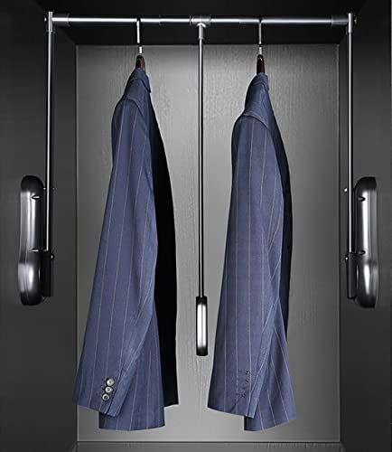 Tringle à vêtements relevable noire pour penderie et chambre - Modèle latéral 51-65 cm