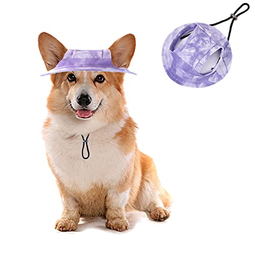 Hdkuw Dog Bucket Hats, Dog Round Cap With Ear Hole, Adjustable Outdoor Travel Sun Protection Sport Hat For Cat Small Medium Dogs Purple S #TOP15