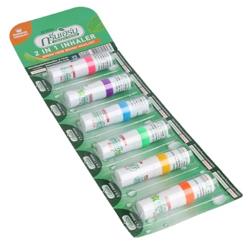 Green Herb 2-in-1 Naseninhalator (Inhalator + ätherisches Öl) | Kräuter & Menthol | 6er-Set