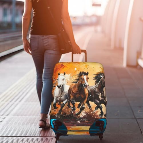 Housse de bagage polyester lavable L | Protection valise blanche motif cheval - 7