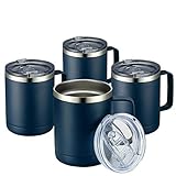 MEWAY 12oz Coffee Mug With Handle 4 Pack Bulk,Stainless Steel Insulated Travel Tumblers With Sliding Lid,Double Wall Vacuum Camping Cup for Hot & Cold Drinks Tea (Navy,Set of 4)