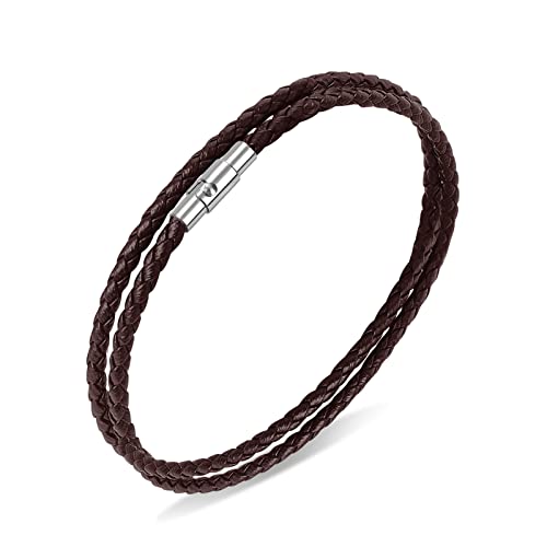 Yolev Double Wrap Braided Leather Bracelet for Men Women, Brown