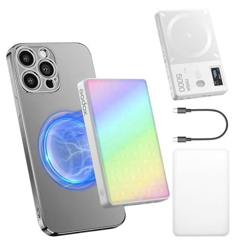 Godox MA5R Magnetic Charging Selfie Light for Phones, Full Color Fill Light with 14 Fx Modes,CRI95+ RGB Video Light,CCT 1800K-10000K,Support APP/NFC, for TikTok/Vlog,/Zoom Calls,/Makeup(White)