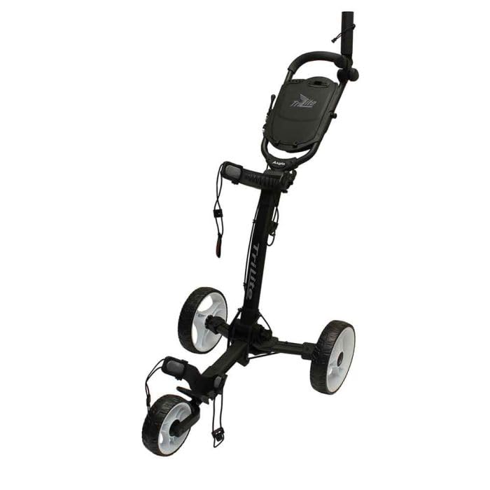 Axglo (Canada's No. 1) 3 Wheel Trilite Ultra Compact Foldable Aluminium Golf Trolley Cart (Free Umbrella Holder & Beverage Holder (Black/White)
