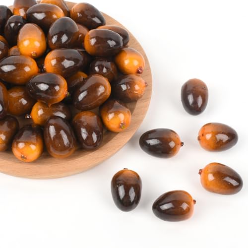 Luckforest Aceitunas artificiales, 50 unidades, aceitunas falsas realistas, aceitunas de simulación de frutas de espuma para el hogar, cocina, gabinete, accesorios de fotografía de alimentos, color