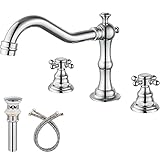 Widespread Bathroom Faucet Polished Chrome Silver 3 Holes Deck Mounted Basin Mixer Tap with Pop Up...