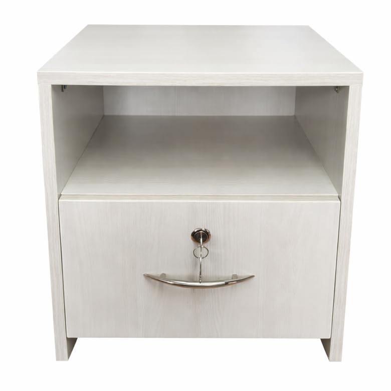 Engineered Wood Bedside Table with Drawer Lock and Open Shelf,Light Wood Tone White (Light Wood Tone)-image-25