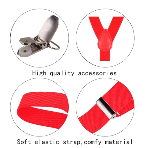 Image of Suspenders for Men and Women Adjustable Elastic 1 inch Wide Leather Heavy Pants Strong Metal Clips Suspender Costume