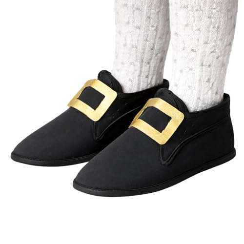 Pilgrim Costume Shoe Covers | Pilgrim Costume Shoes | Pilgrim Boot Covers | Colonial Shoe Covers | Pilgrim Shoe Buckles | Pilgrim Costume Accessories | Slip On | Black/Gold | Adult/One Size