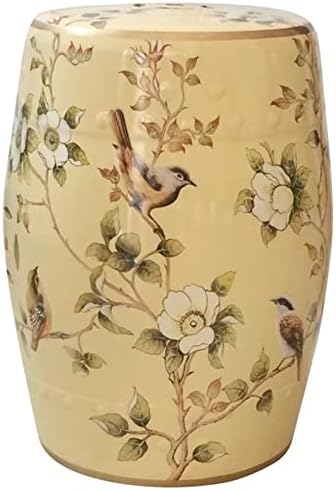 Glazed Ceramic Garden Stool - Decorative Flower & Bird Design, Versatile for Living Room, Balcony & Garden - Chic Outdoor & Indoor Accent Furniture
