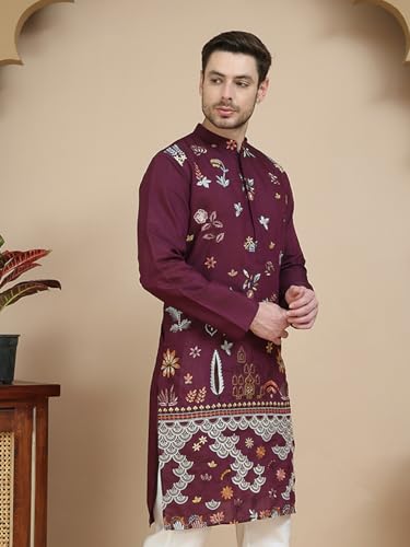 Image of Jompers Floral Embroidered and Sequins Kurtas (Wine, M)