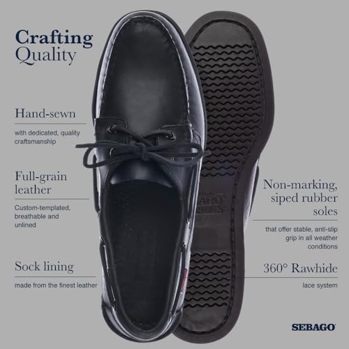 Image of Sebago Portland Boat Shoes - Full-Grain Leather Moccasins, Handsewn with Leather Sock Lining and Non-Marking, Slip-Resistant Sipped Rubber Outsoles