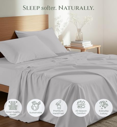 Image of Royale Linens 100% Organic Cotton Full Size Flat Sheet Only - Percale Top Sheets - Full Flat Sheet Sold Separately - Lightweight & Super Soft 100% Cotton Silver Bed Sheets Only (81 inch x 96 inch, Silver)
