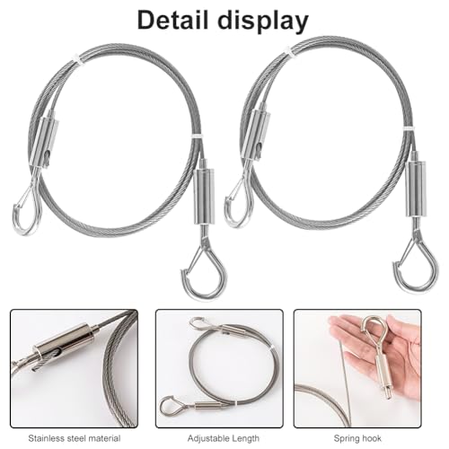 Image of 2Pcs Picture Hanging Wire,Adjustable Mirror Frame Kit Stainless Steel,1mx1.5mmHeavy Duty Mirror Frame Hanging Wire,Metal Wire Rope,for Mirror Hanging,Light Lamp,Basket Flowerpot