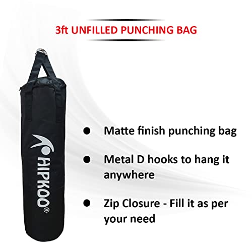 Image of Hipkoo Sports 3 Feet Unfilled Matte Punching Bag with Hand Wrap Combo | 1 Punching Bag & 1 Hand Wrap | for Boxing, MMA, Sparring, Punching Training Kick & Muay Thai (Black)