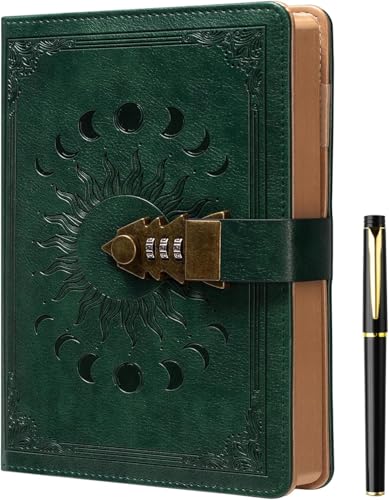 ZXHQ Journal Intime avec Code 21 x 15,5 cm – 224 pages, Carnet Secret pour Adulte, Fille ou Garçon, Couverture en cuir PU, Bords Vintage, Design en relief...