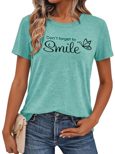 Pawate Damen Tshirt Sommer Bedruck Oberteile Kurzarm Shirts Basic Tops Tunika(lakeblau/XL)