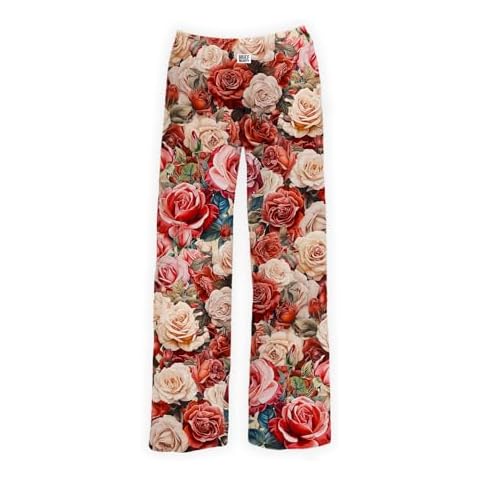 BRIEF INSANITY Lounge Pajama Pants for Men and Women | Pink Fun & Floral Beautiful Rose Printl Bottoms - Comfy, Ultra Soft, Novelty Loungewear Pants (Rose, Small) Cover