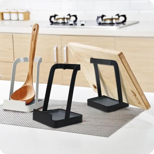 Miniatura 6 de Minnhua Soporte Para Tapa Y Reposa Cucharas Cocina Cuchara De Cocina De Acero Bandeja De Goteo Para Cocina Tapa De Olla Y Cuchara Para Cuchara De Cocina, Espátula, Libro De Cocina, Tablet Negro