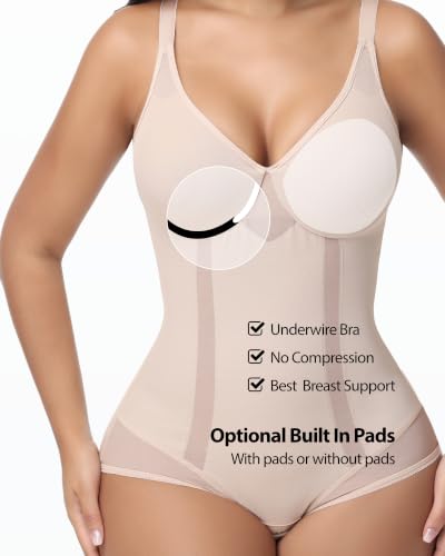 Image of SHAPESHE Women Shapewear Bodysuit Tummy Control Mesh Slimming Body Shaper