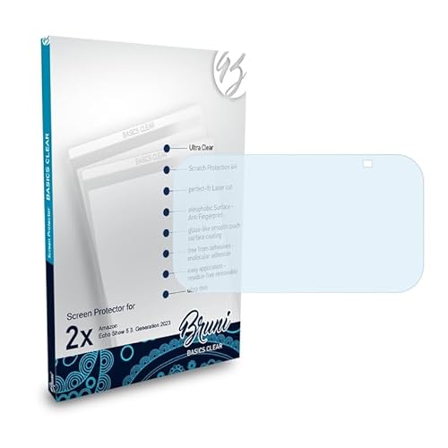 Bruni Película Protectora compatible con Amazn Echó Show 5 3. Generation 2023 Protector Película, claro Lámina Protectora (2X)